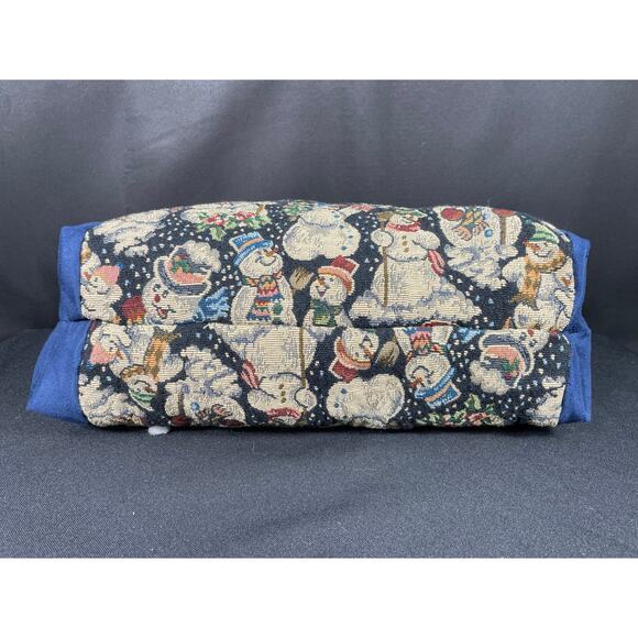 Handmade, Large Blue Snowman Christmas Bag, Holiday Satchel, One of a Kind - Picture 5 of 6